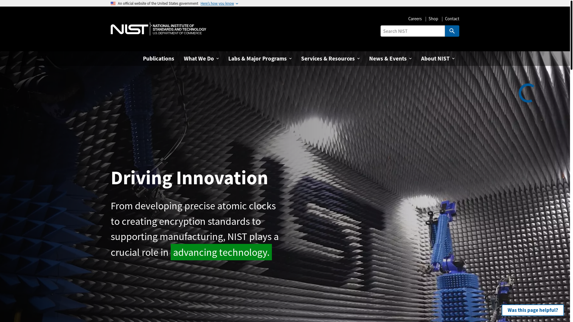 website screenshot of https://nist.gov/