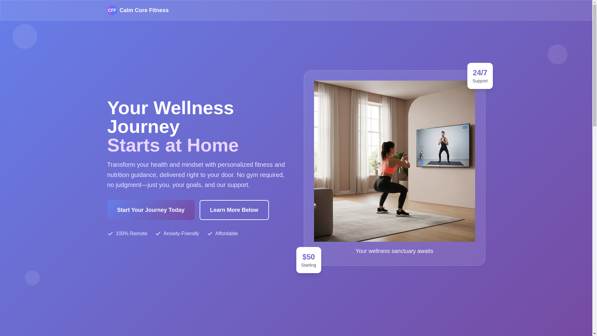 website screenshot of https://calmcorefitness.com/