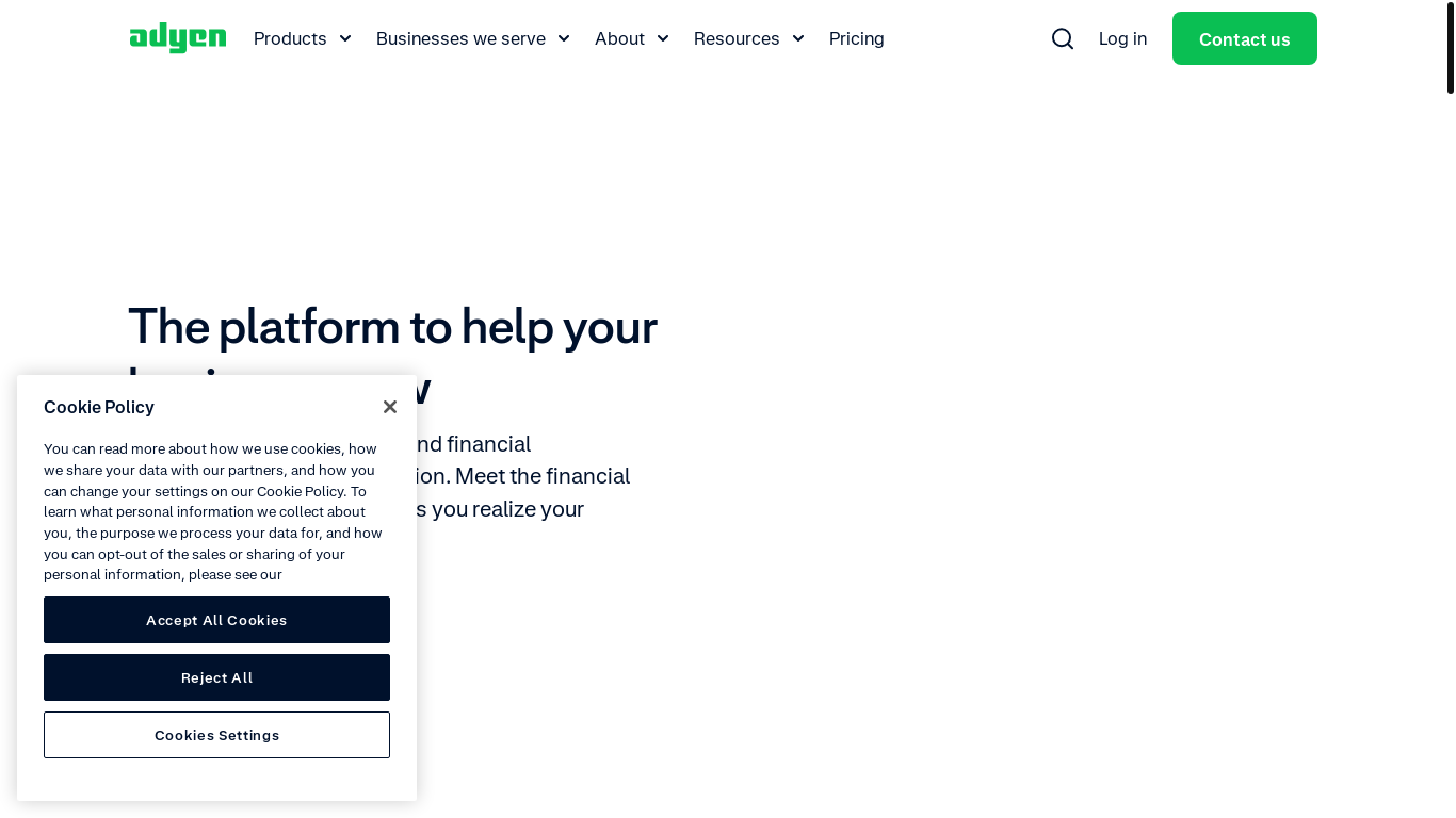 website screenshot of https://adyen.com/