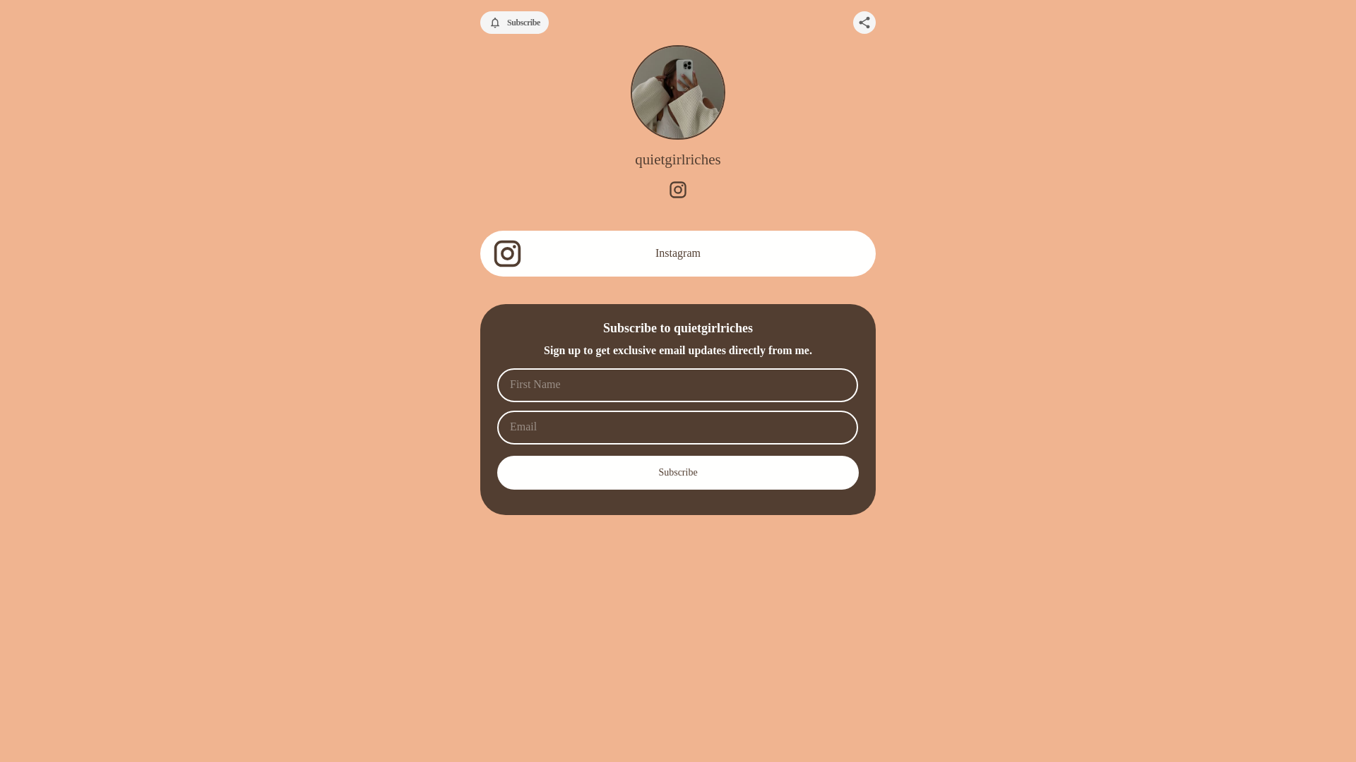 website screenshot of https://quietgirlriches.com/