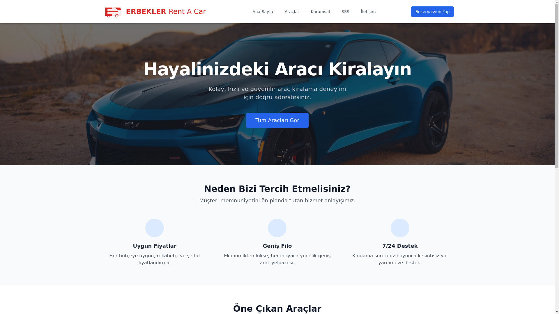 website screenshot of https://erbekler-rentacar.pages.dev/
