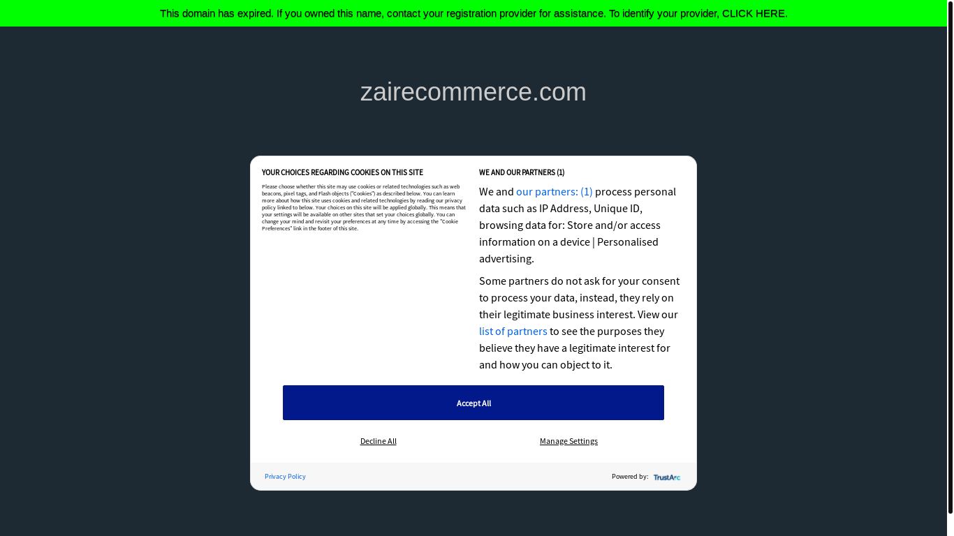website screenshot of https://zairecommerce.com/