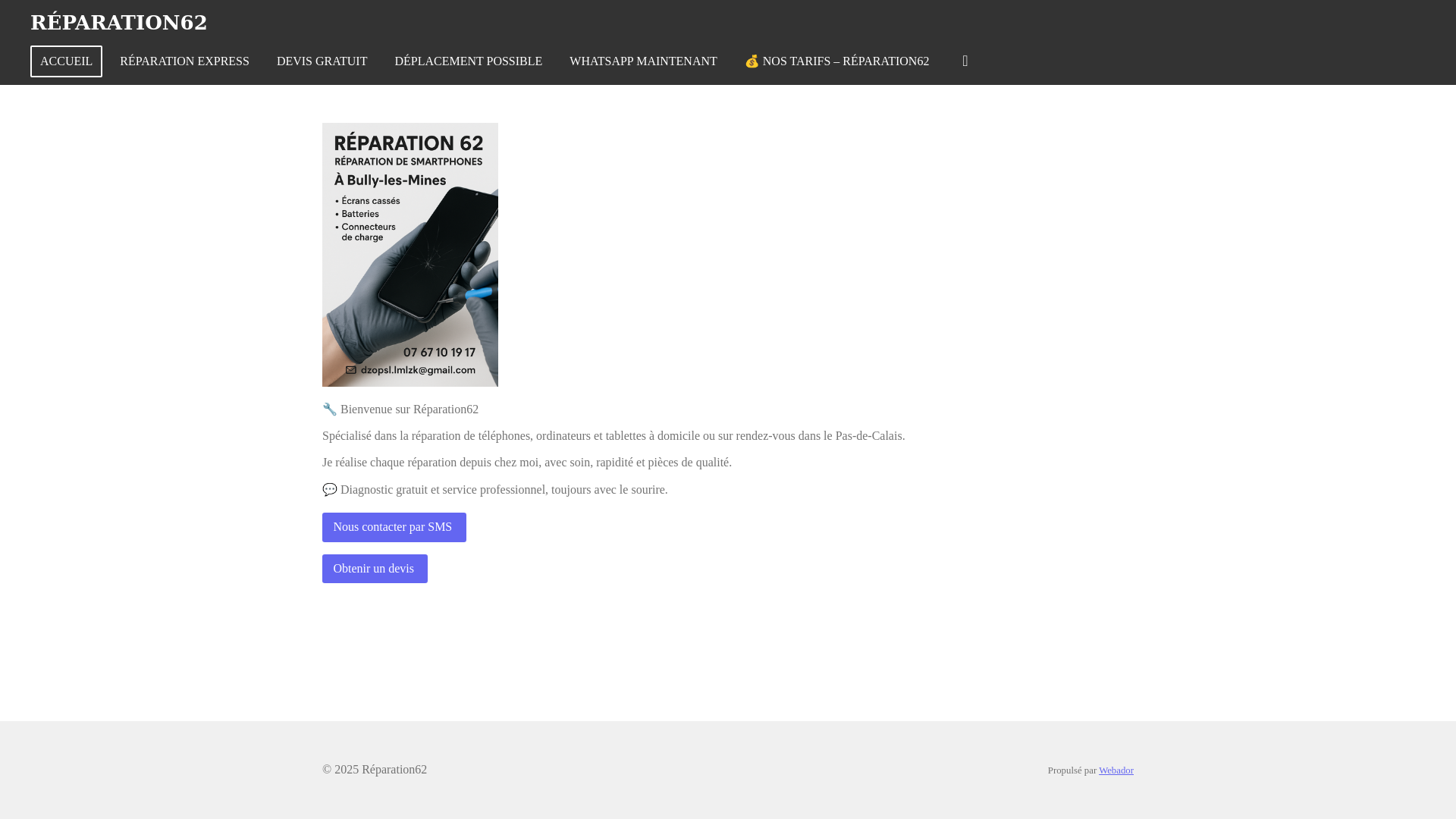 website screenshot of https://reparation62.fr/