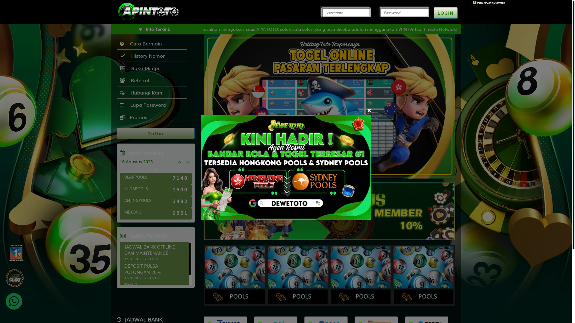 website screenshot of https://apintoto2.store/