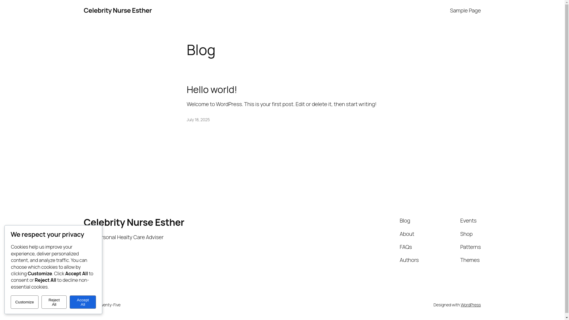 website screenshot of https://celebritynurseesther.com/