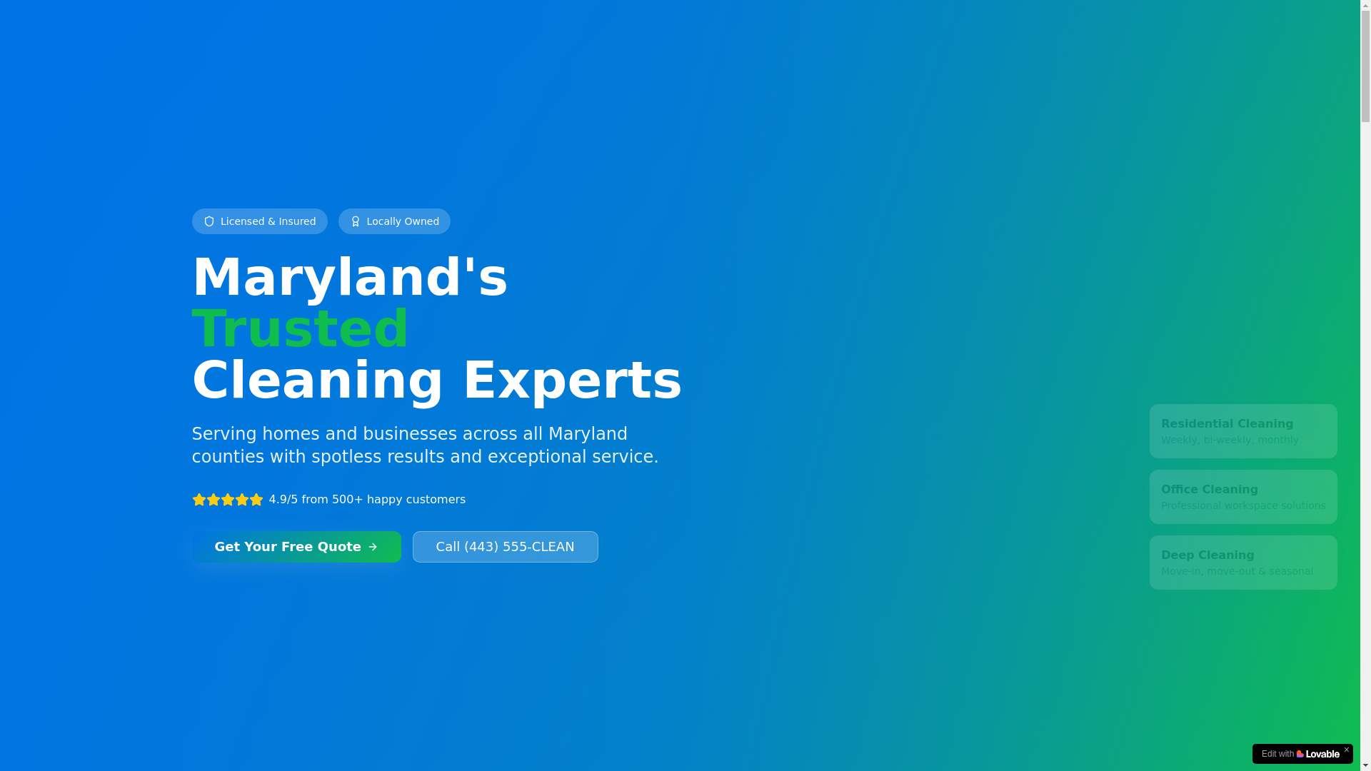website screenshot of https://cleaningkingmd.com/
