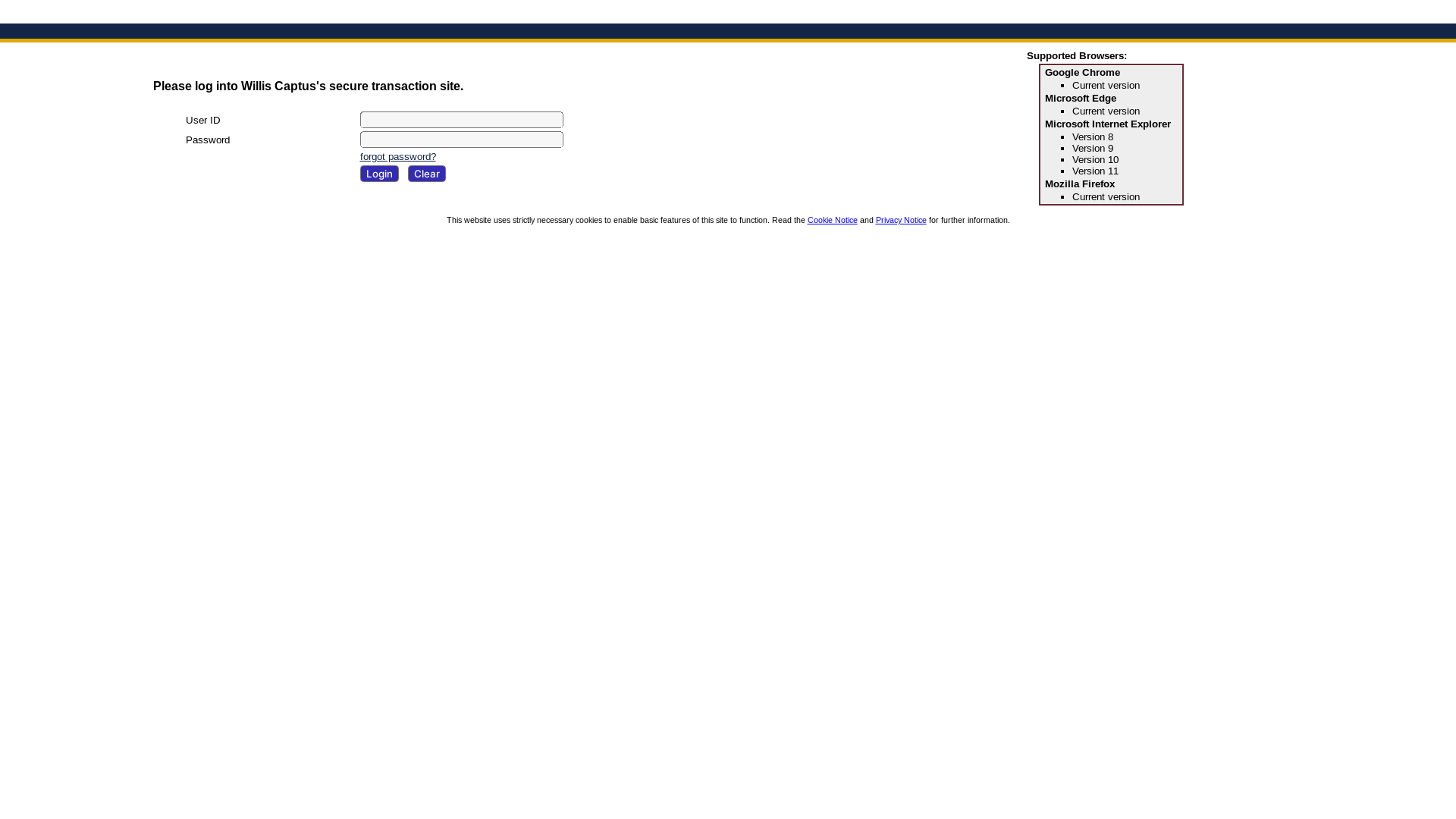website screenshot of https://captus.willis.com/