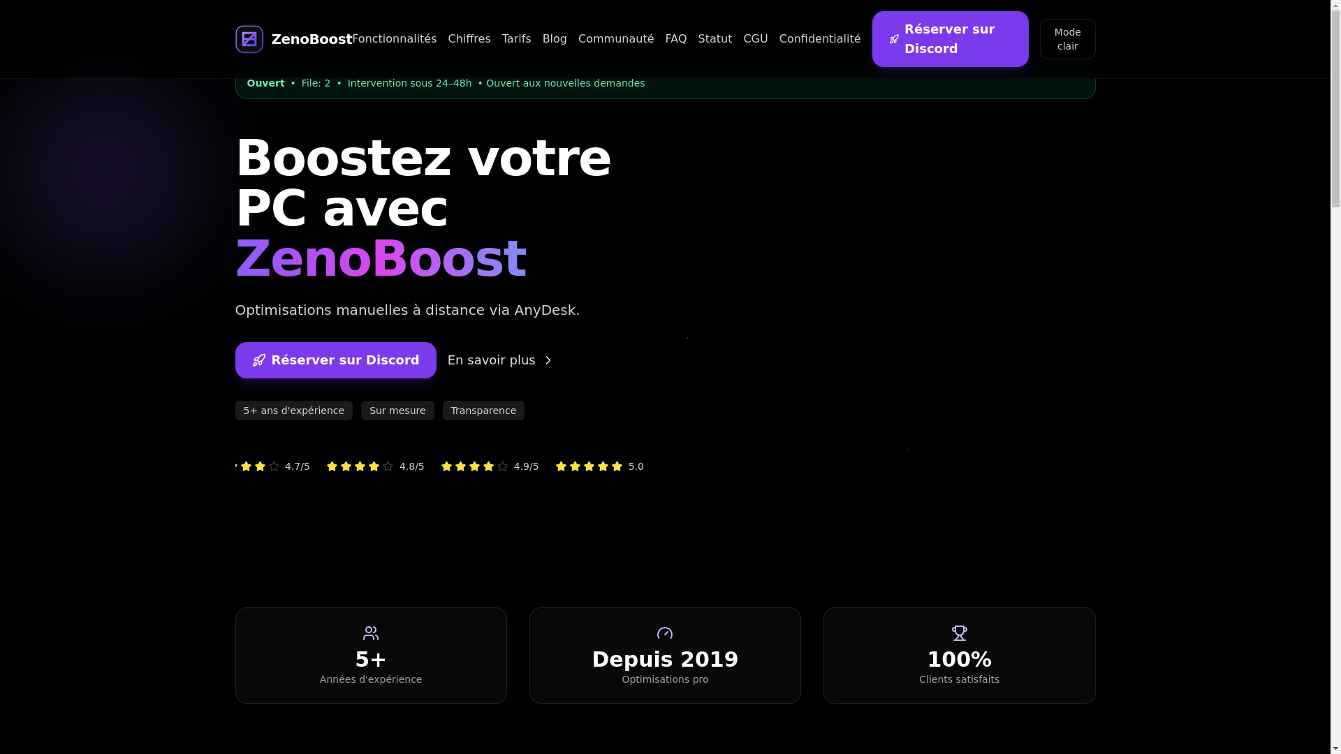 website screenshot of https://zenoboost.com/