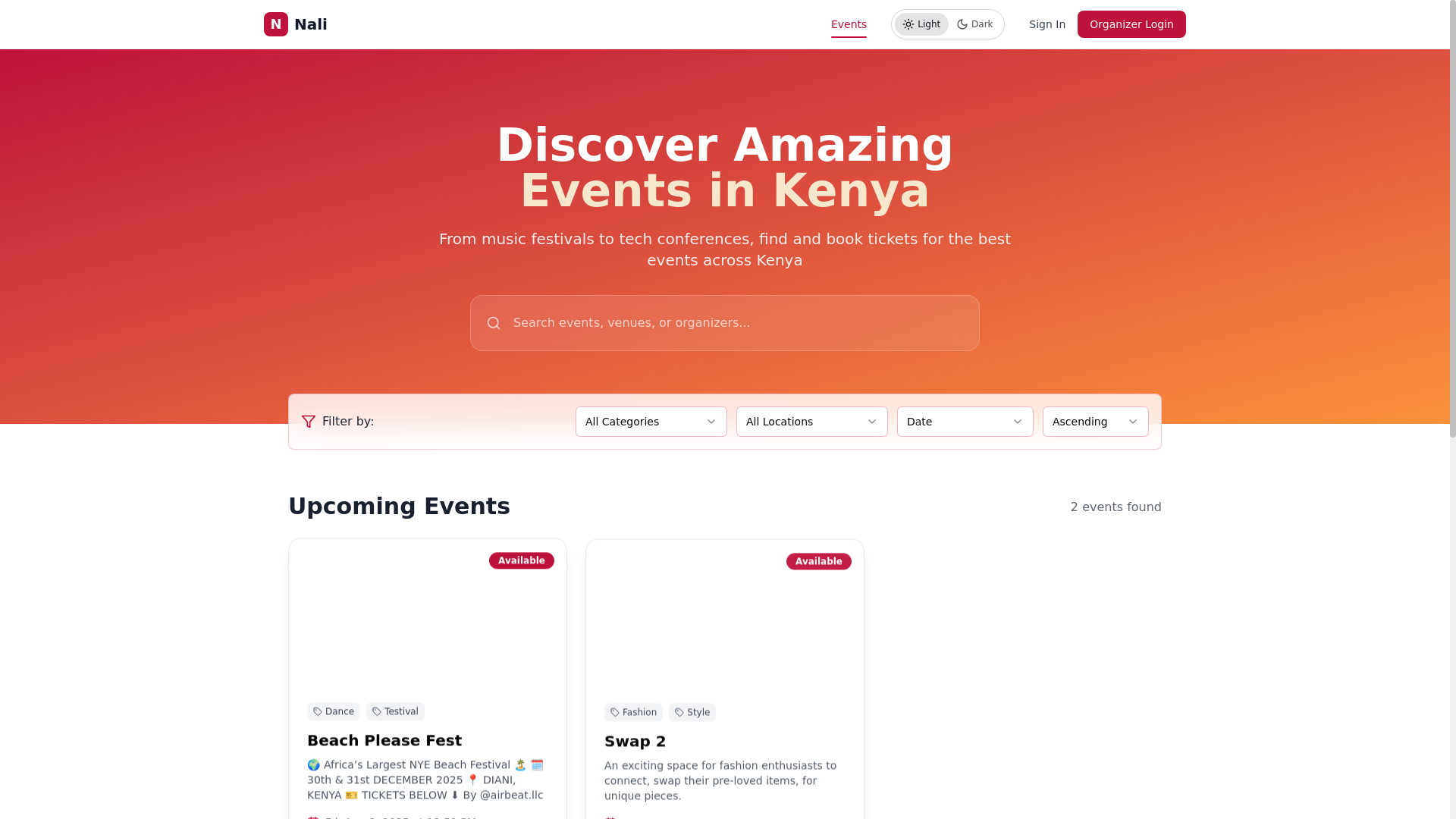website screenshot of https://nali-tickets.com/