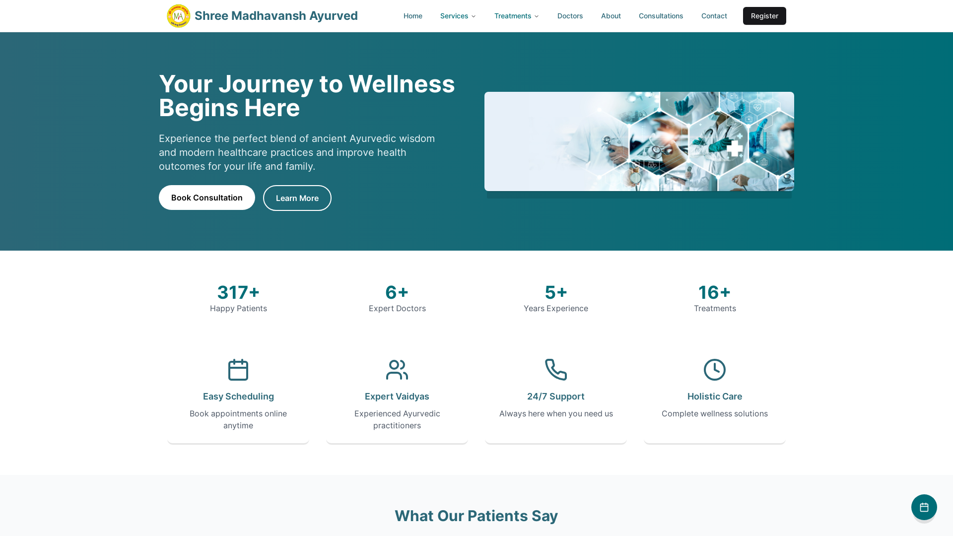 website screenshot of https://madhavanshayurved.com/