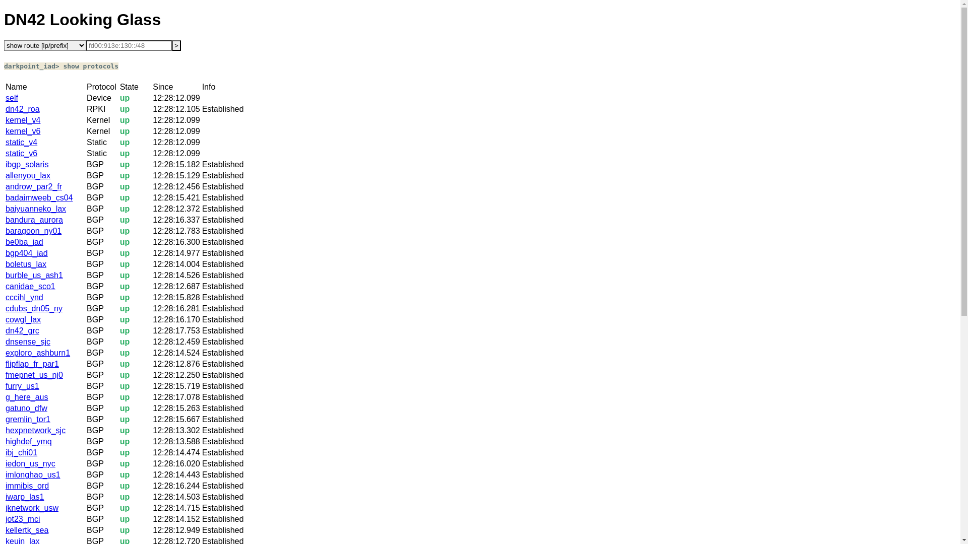 website screenshot of https://dn42.darkpoint.xyz/lg