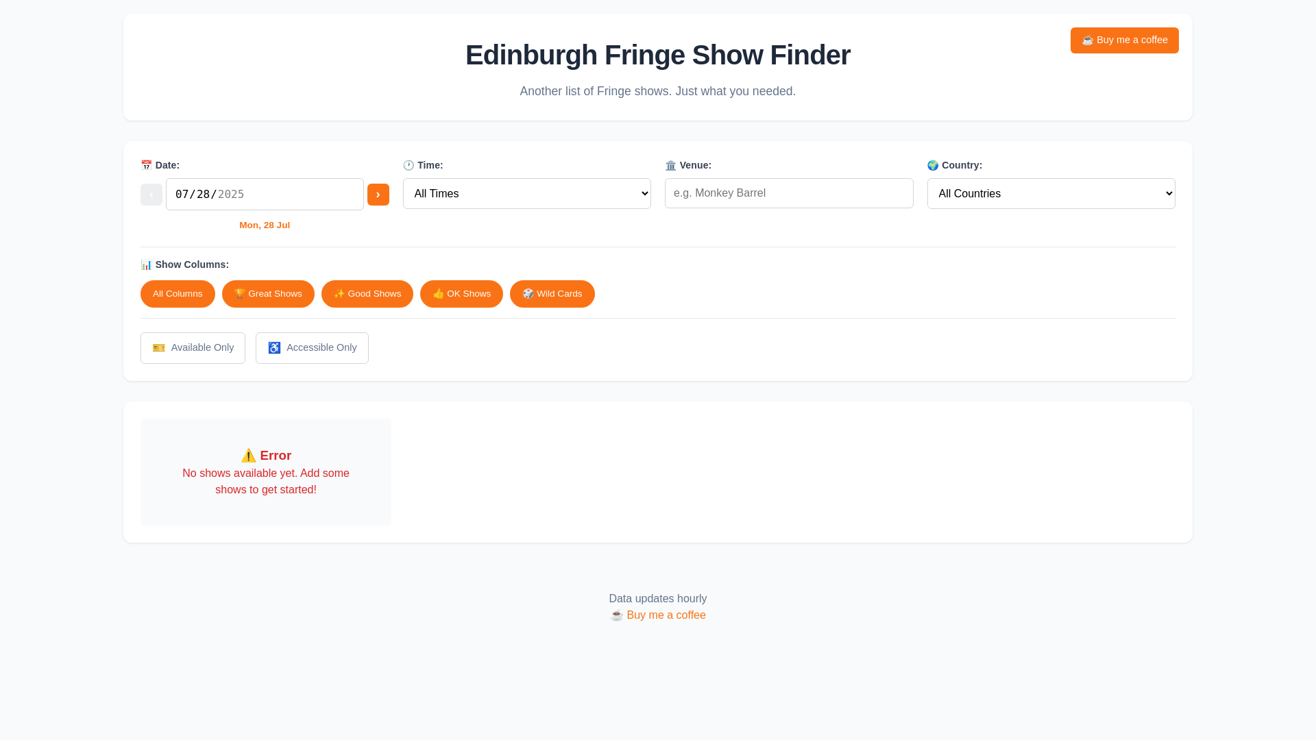 website screenshot of https://anotherfringeguide.com/