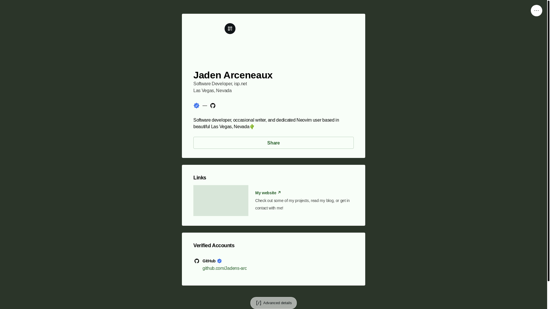 website screenshot of https://jadenarceneaux.link/