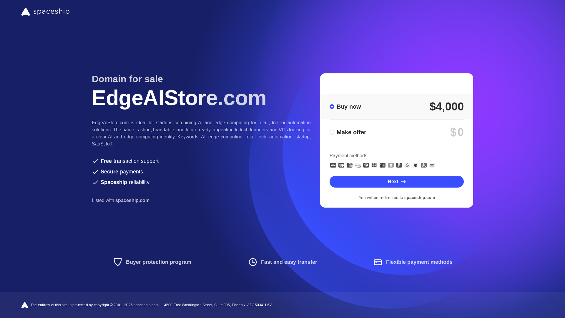 website screenshot of https://edgeaistore.com/