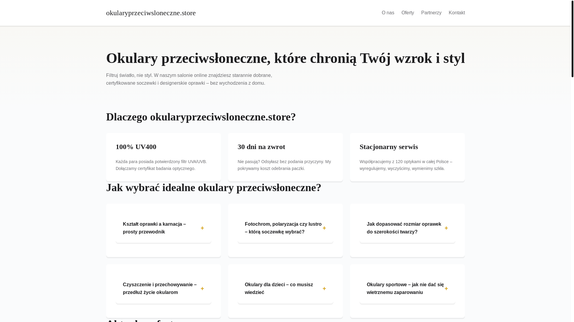 website screenshot of https://okularyprzeciwsloneczne.store/