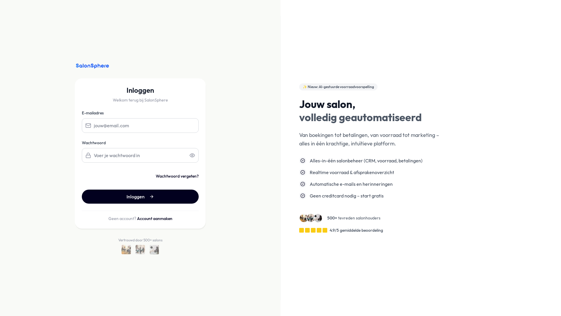 website screenshot of https://salonsphere.be/