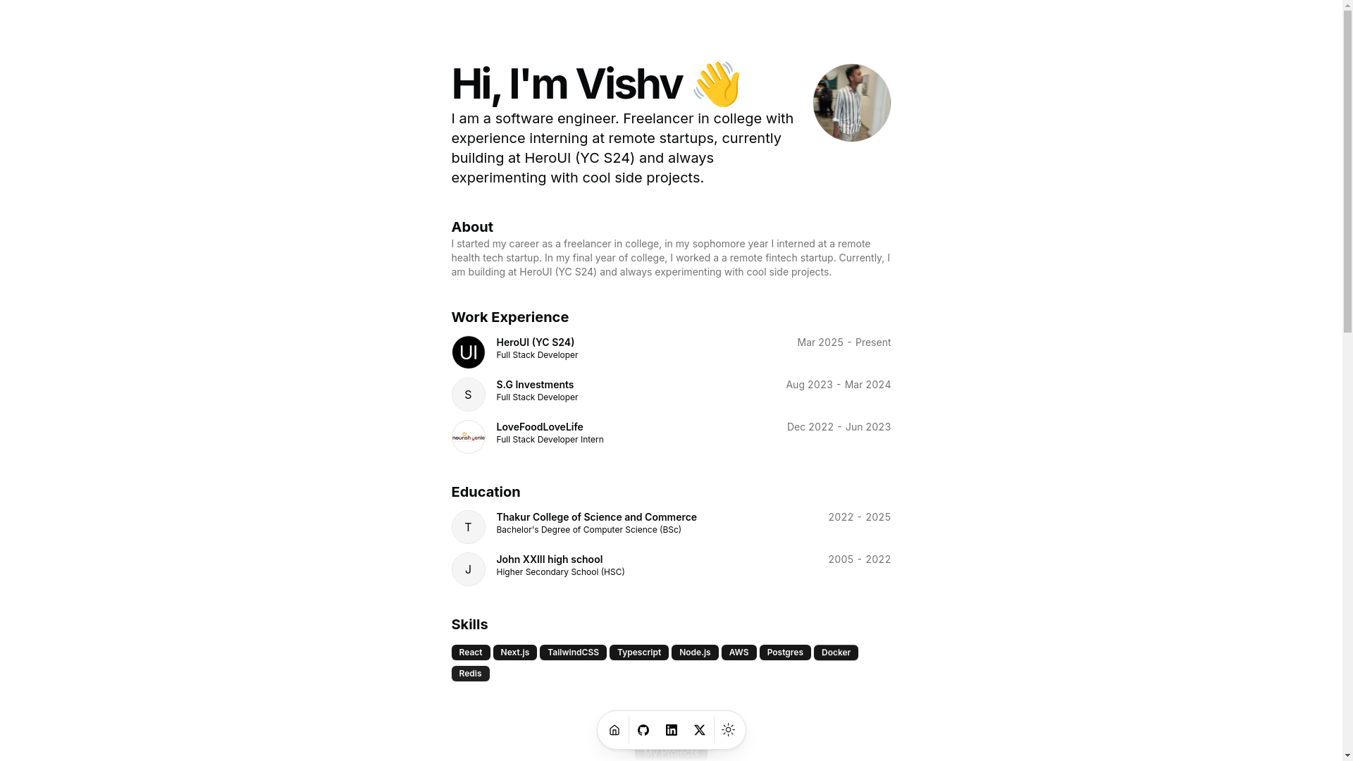 website screenshot of https://vishv.dev/