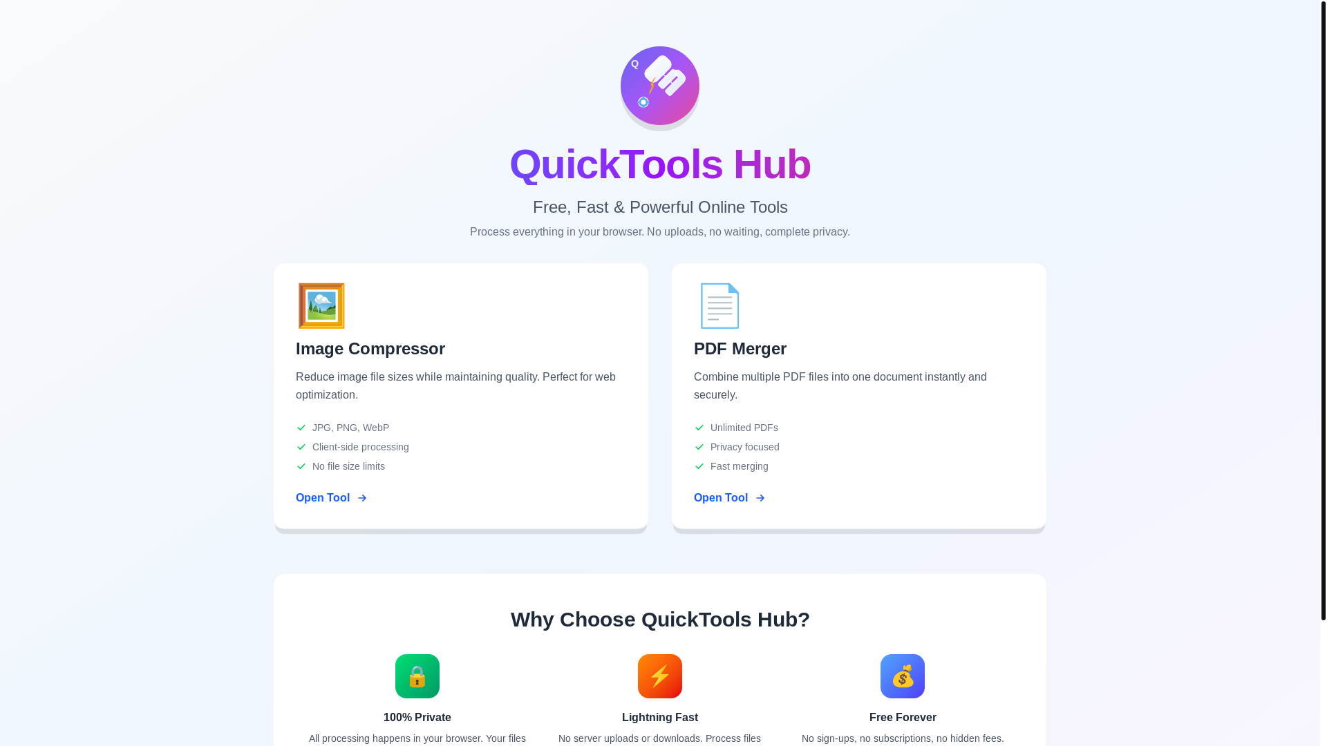 website screenshot of https://quicktool.tech/