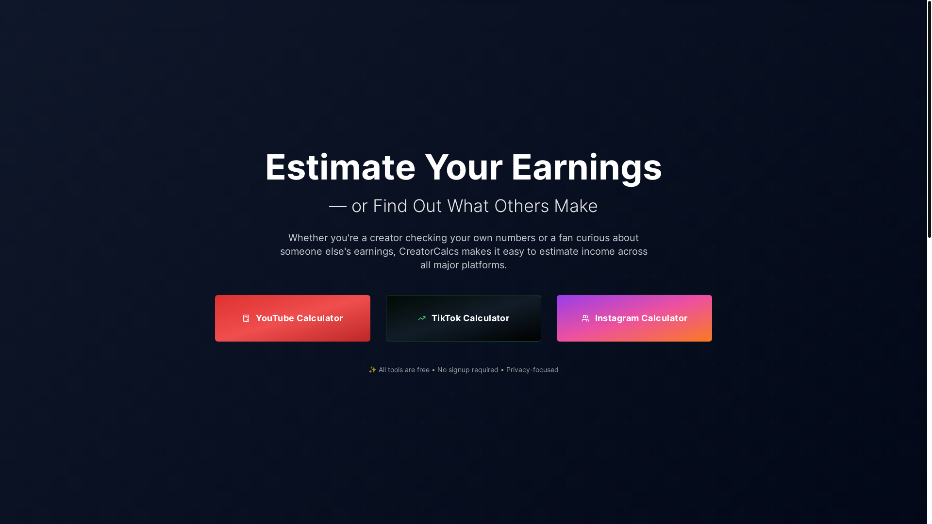 website screenshot of https://creatorcalcs.com/