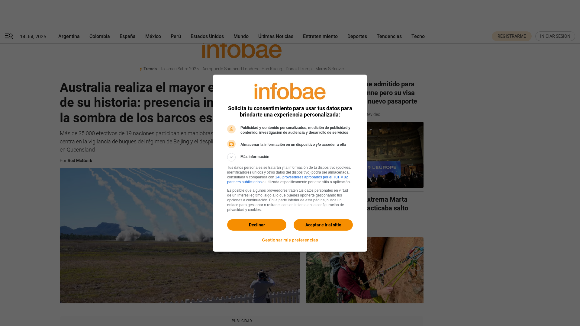 website screenshot of https://infobae.com/