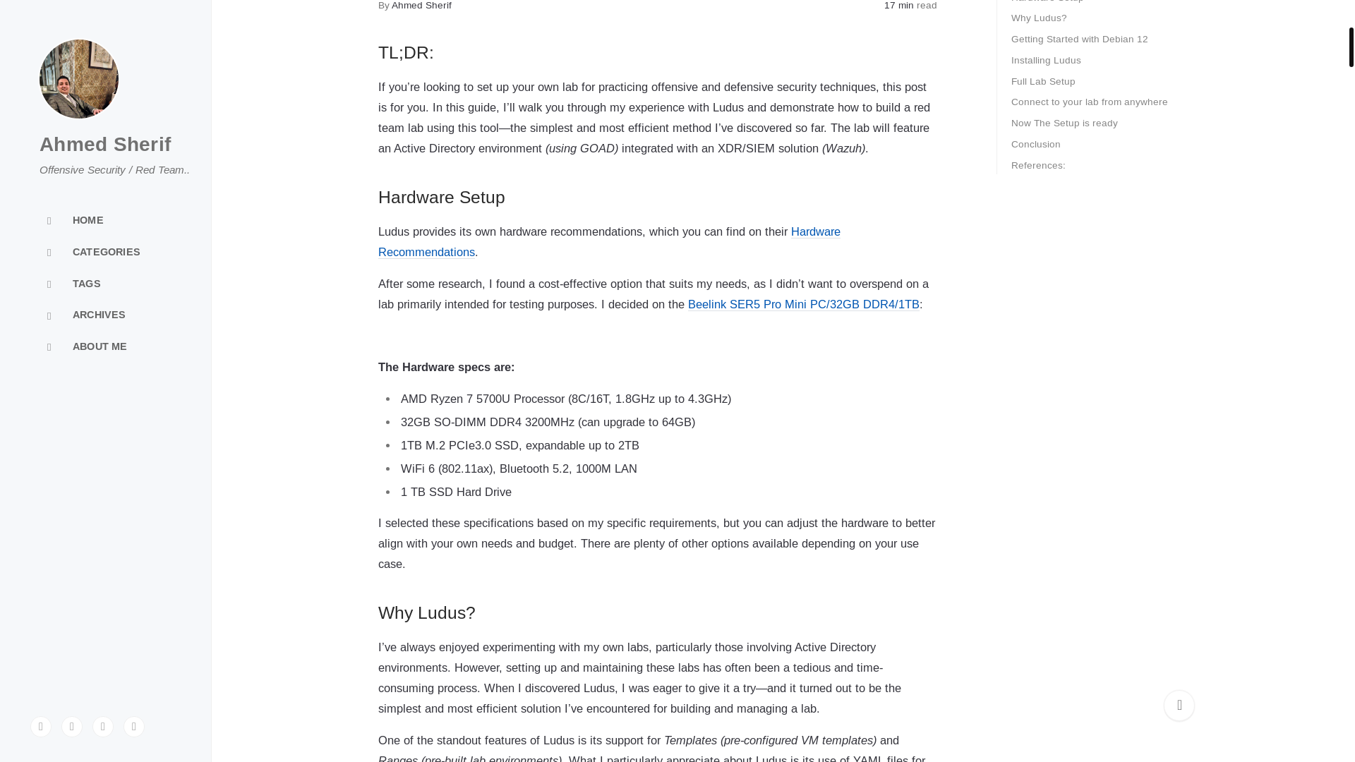 website screenshot of https://xphantom.nl/posts/Offensive-Security-Lab/#tldr