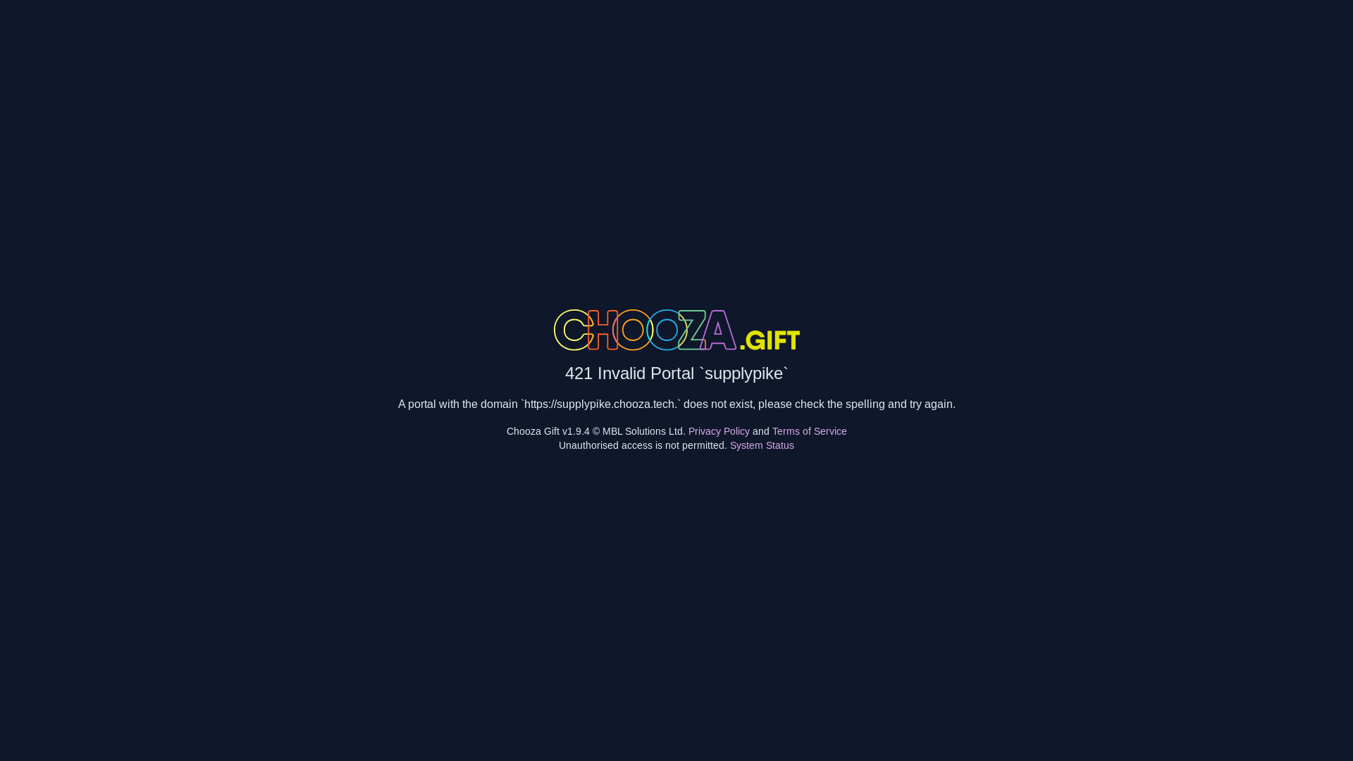 website screenshot of https://supplypike.chooza.tech/