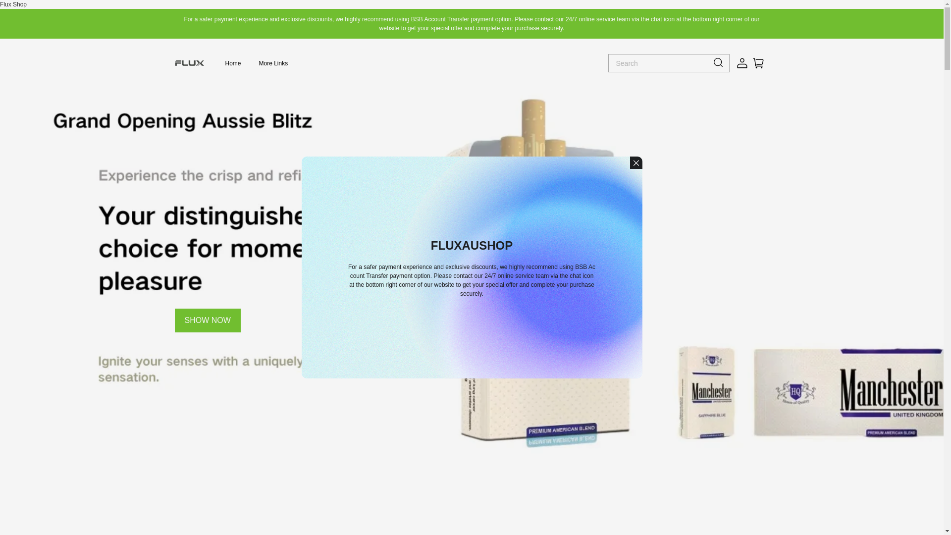 website screenshot of https://fluxaushop.com/