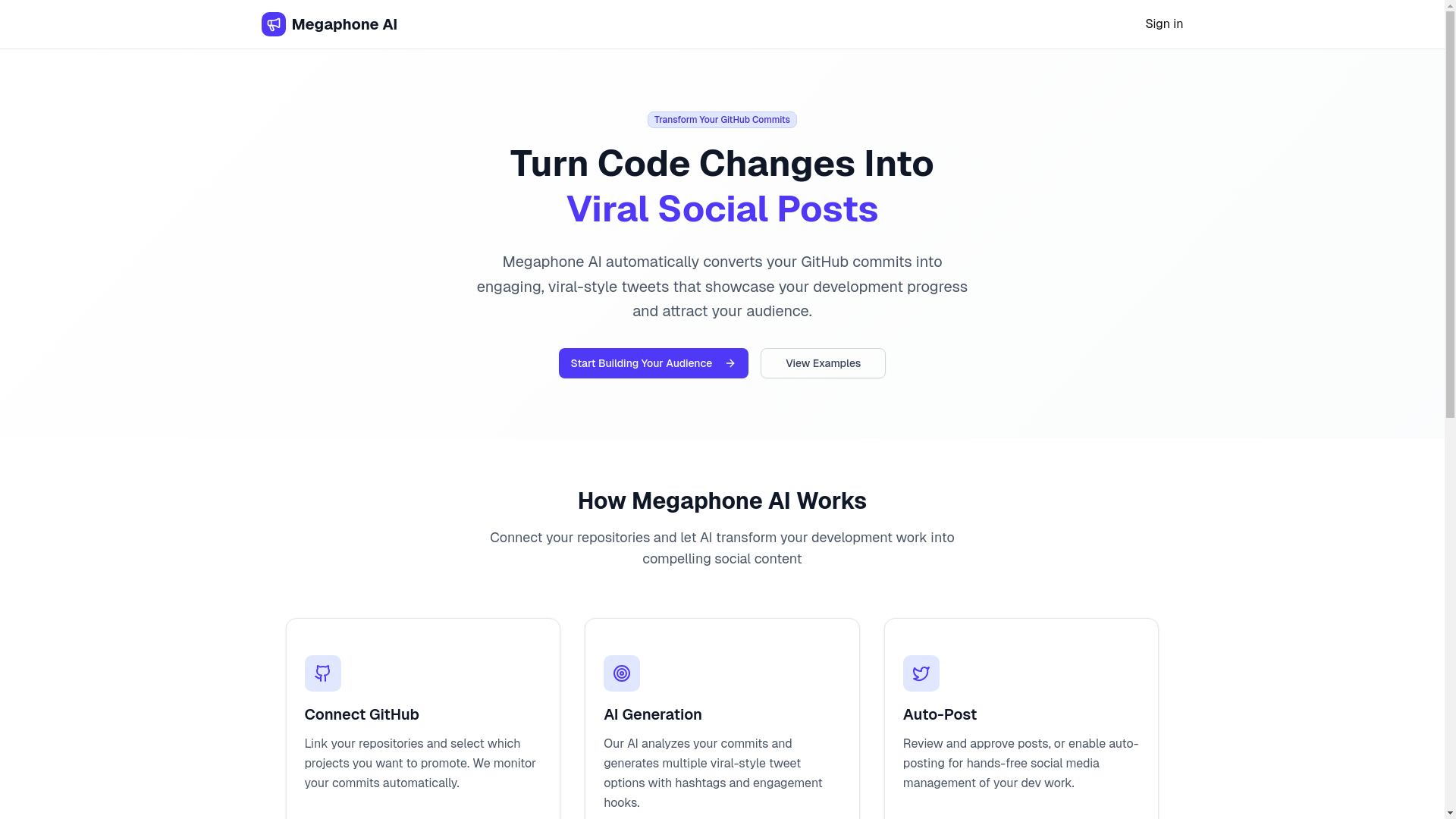 website screenshot of https://megaphone-ai.com/