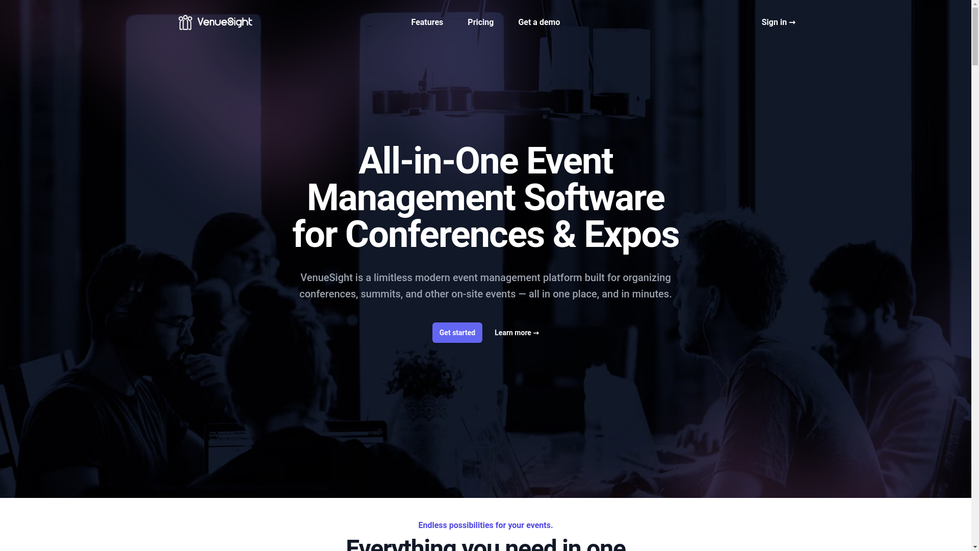 website screenshot of https://venuesight.events/