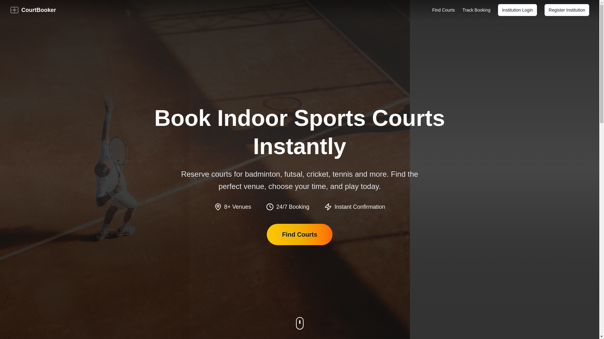 website screenshot of https://courtbooker.me/