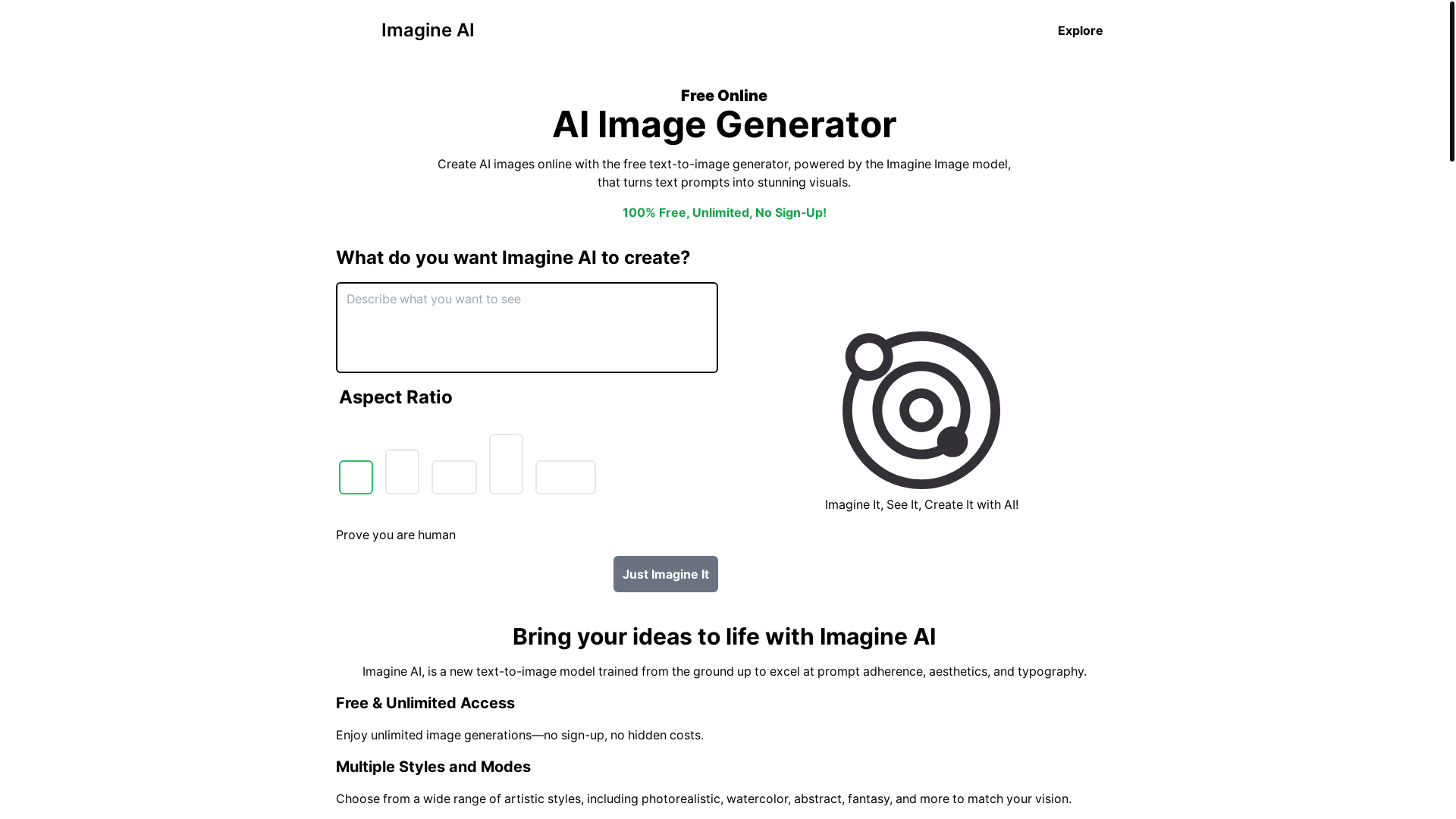 website screenshot of https://imagine-ai-4mo.pages.dev/