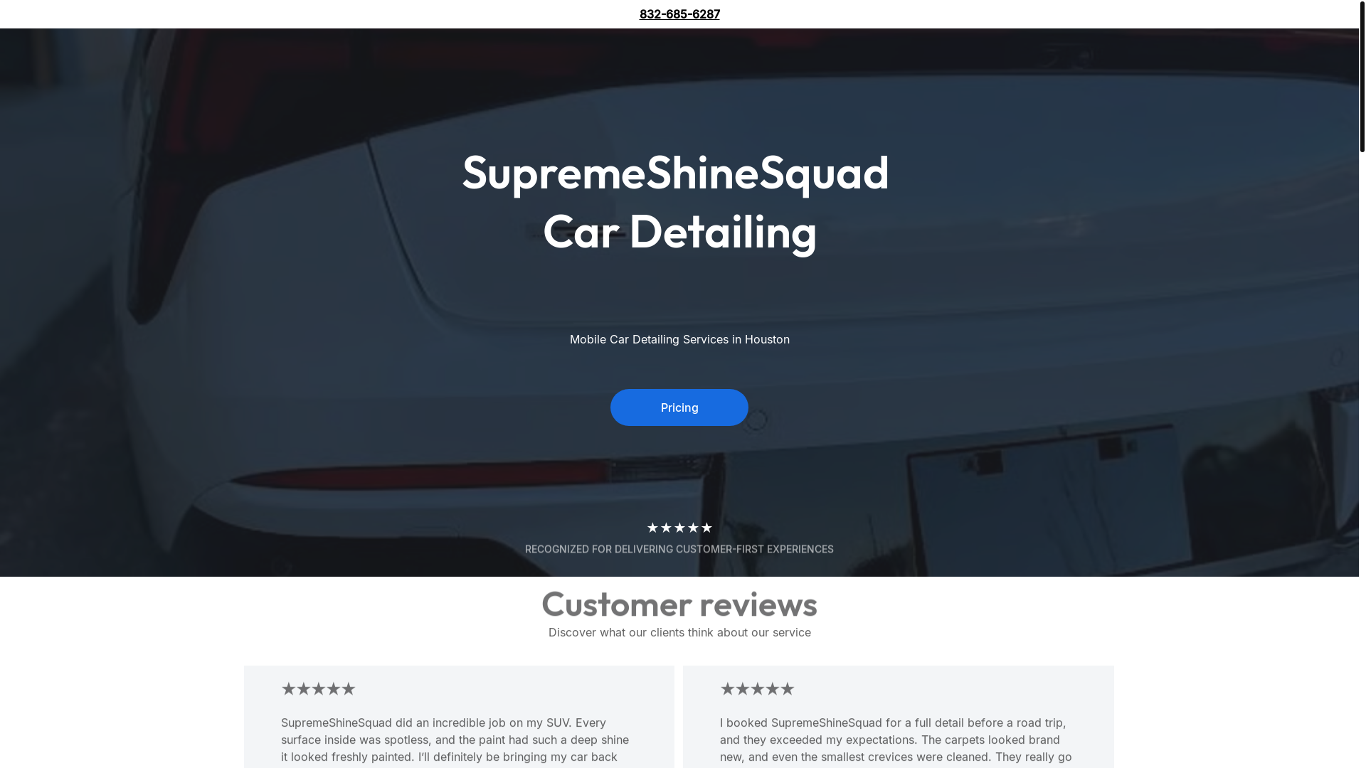 website screenshot of https://supremeshinesquadcardetailing.shop/