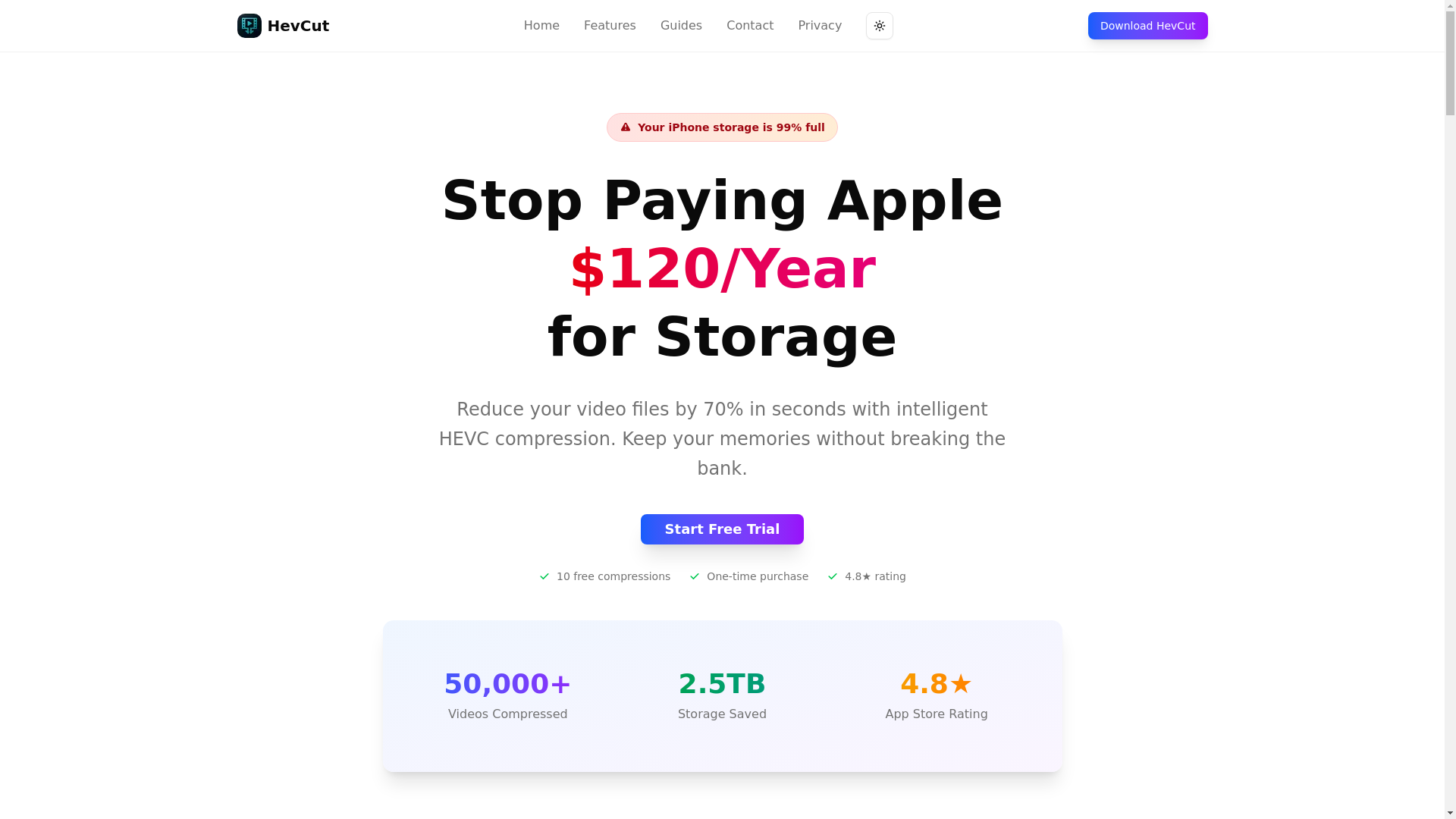 website screenshot of https://hevcut.com/
