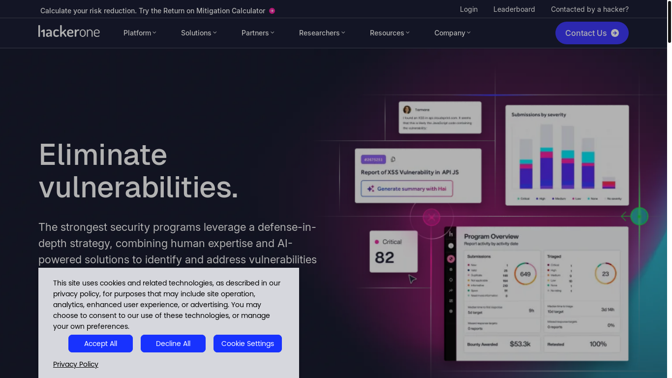 website screenshot of https://hackerone.com/