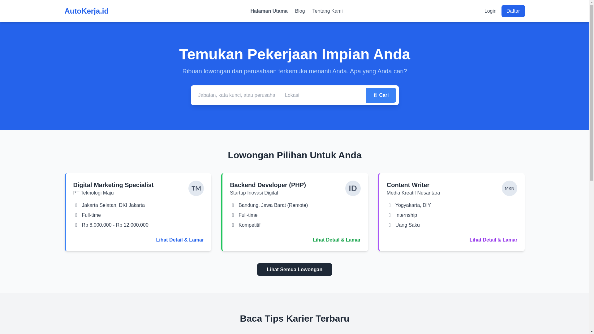 website screenshot of https://autokerja.id/