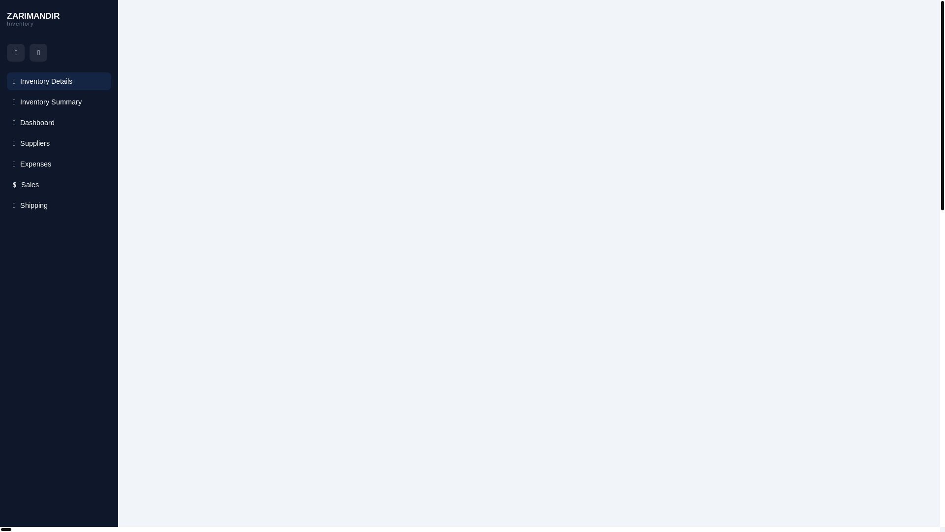 website screenshot of https://zari-inventory.pages.dev/