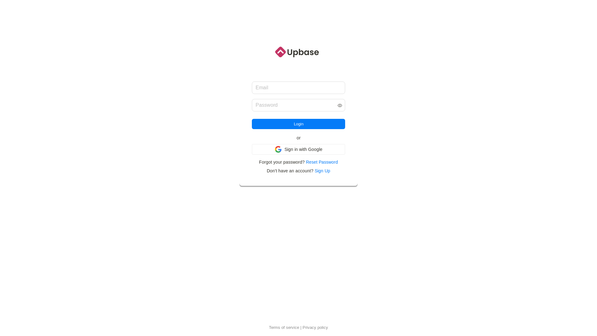 website screenshot of https://app.upbase.io/
