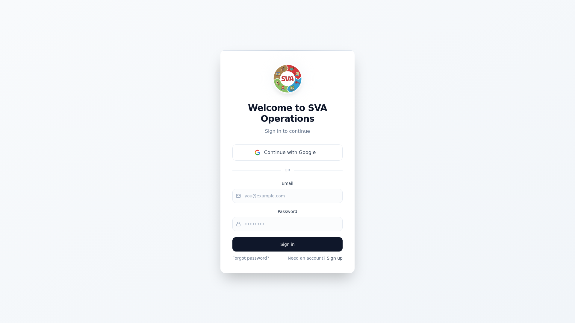 website screenshot of https://svaoperations.com/