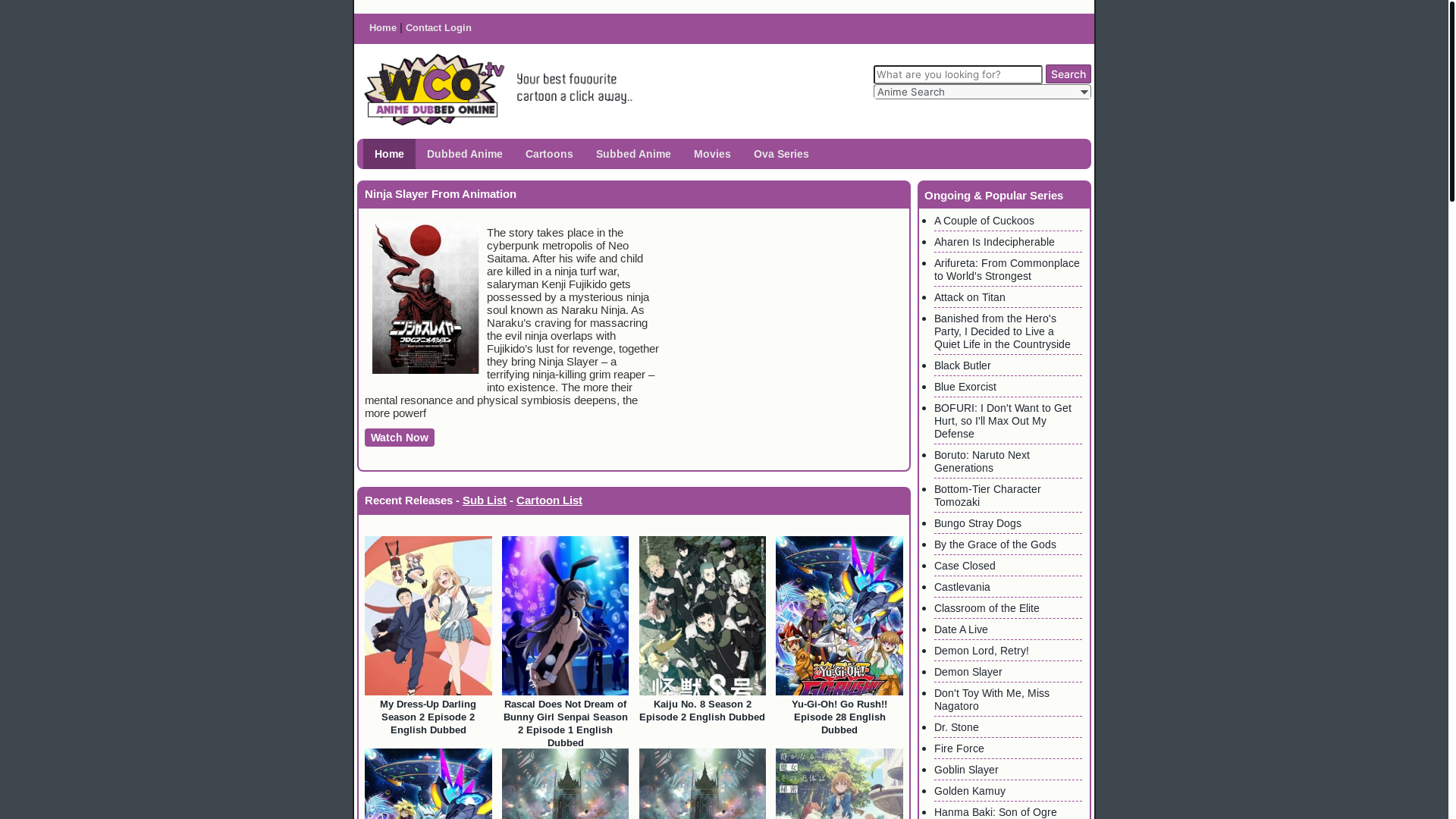 website screenshot of https://www.wcoanimedub.tv/