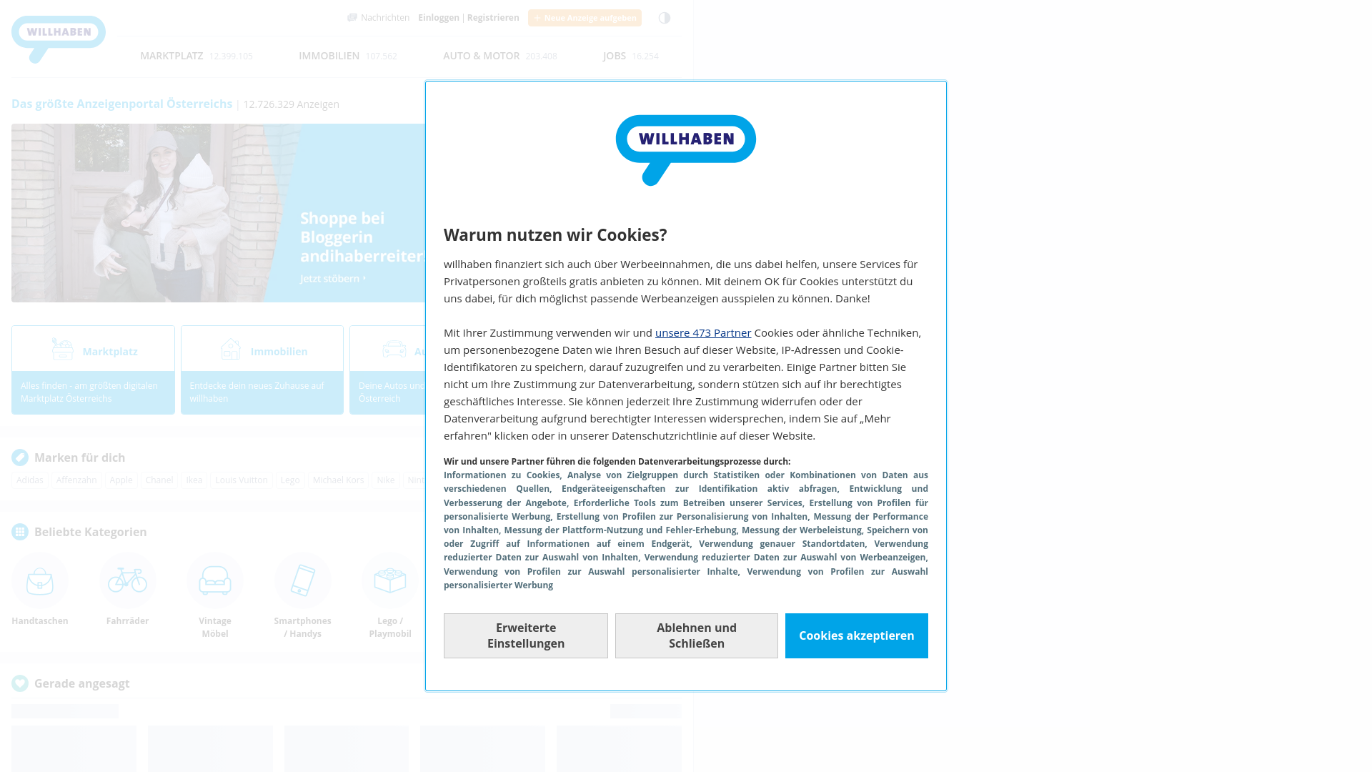 website screenshot of https://www.willhaben.at/iad