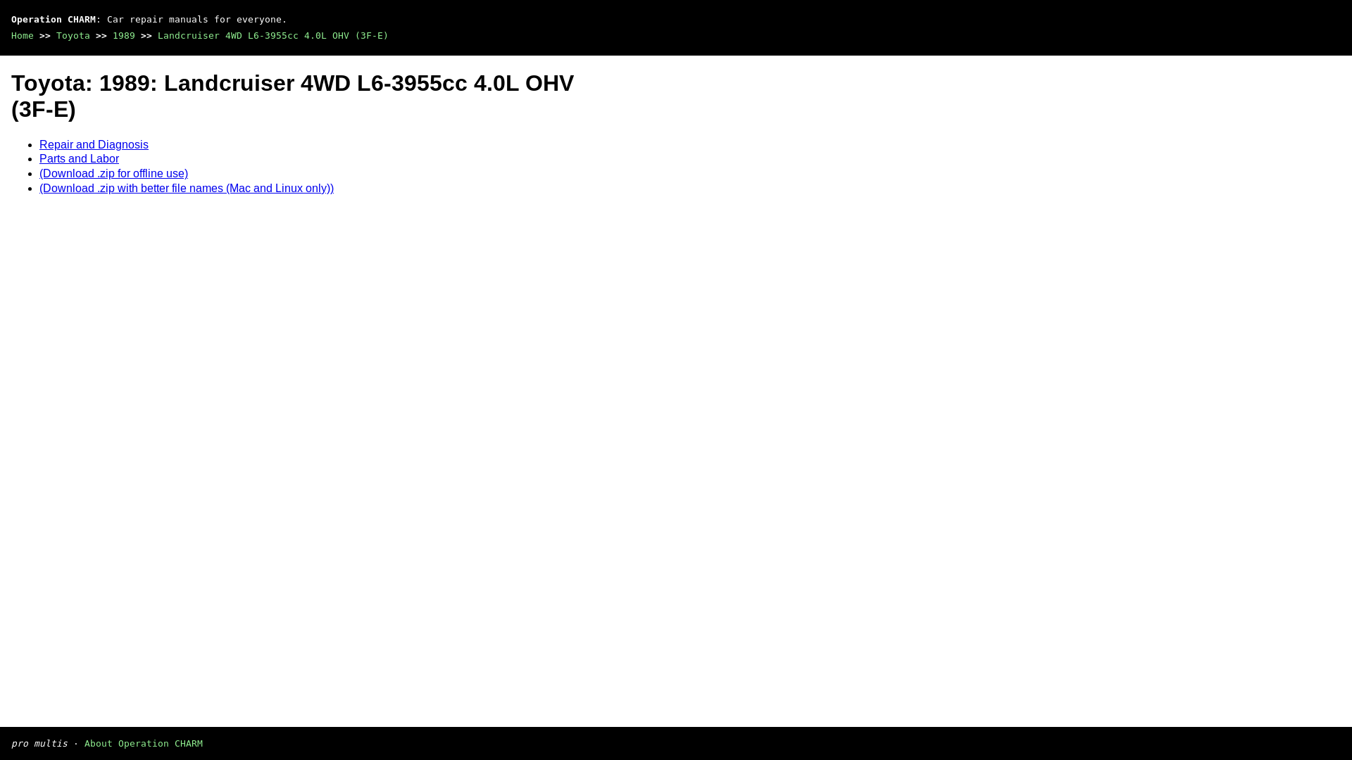 website screenshot of https://charm.li/Toyota/1989/Landcruiser%204WD%20L6-3955cc%204.0L%20OHV%20%283F-E%29/