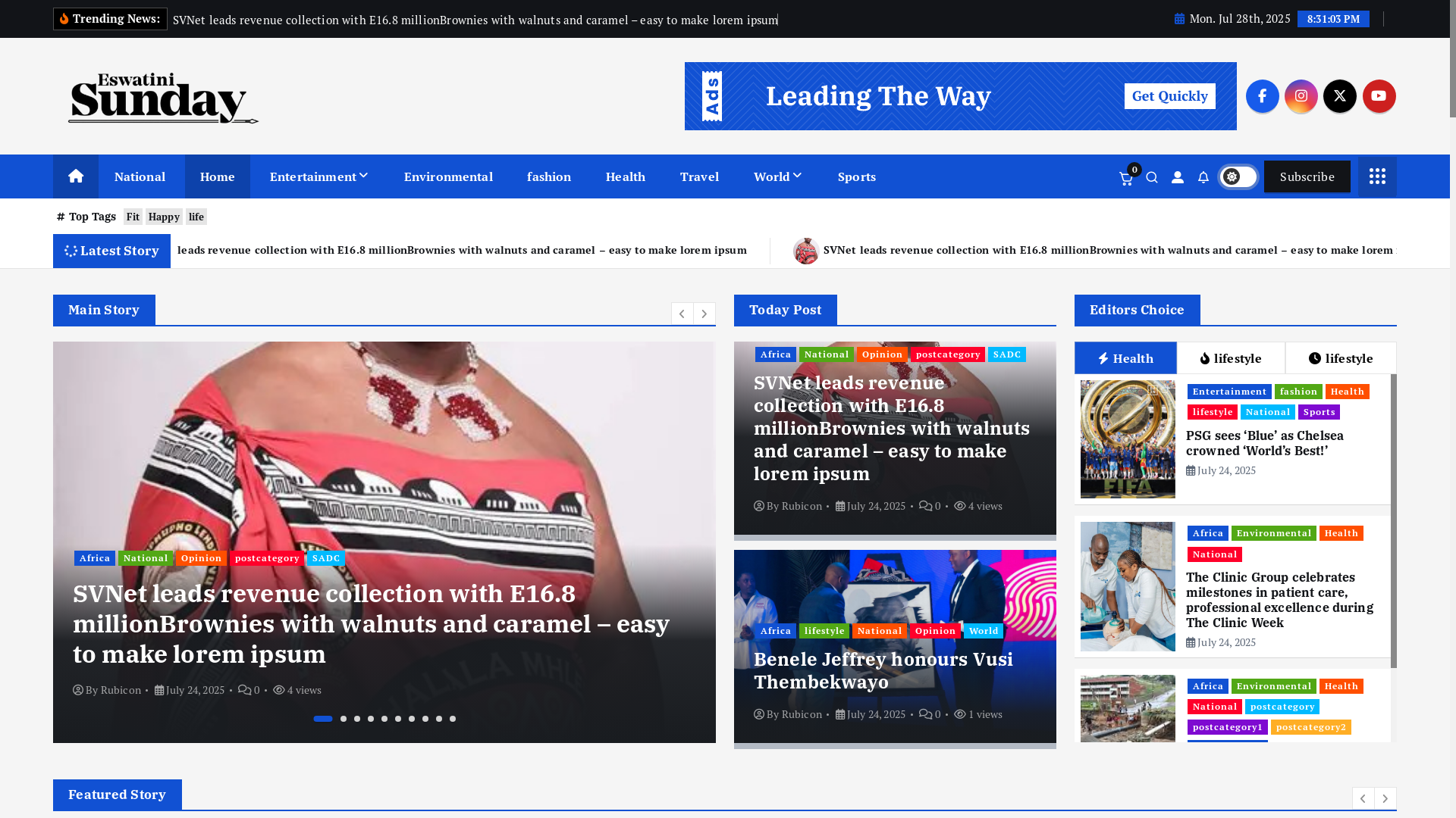 website screenshot of https://eswatinisunday.com/