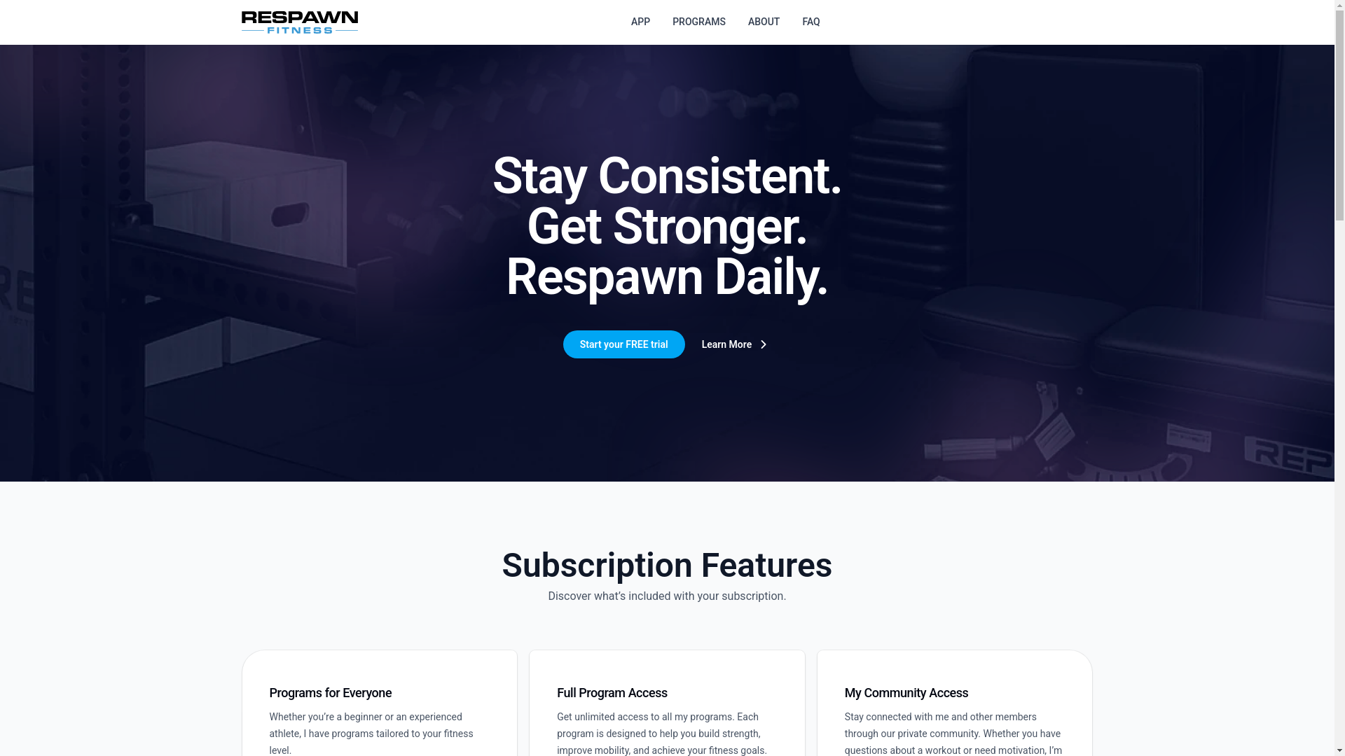 website screenshot of https://respawn-fitness.pages.dev/