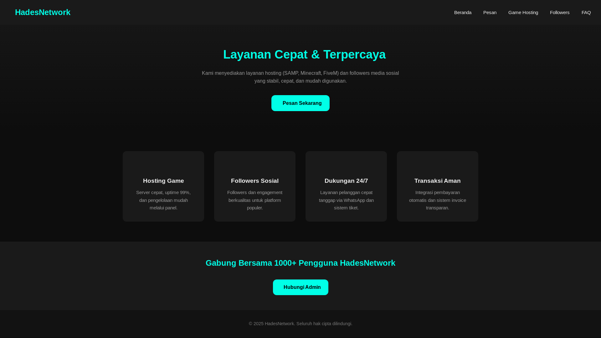 website screenshot of https://hadesnetwork.pages.dev/