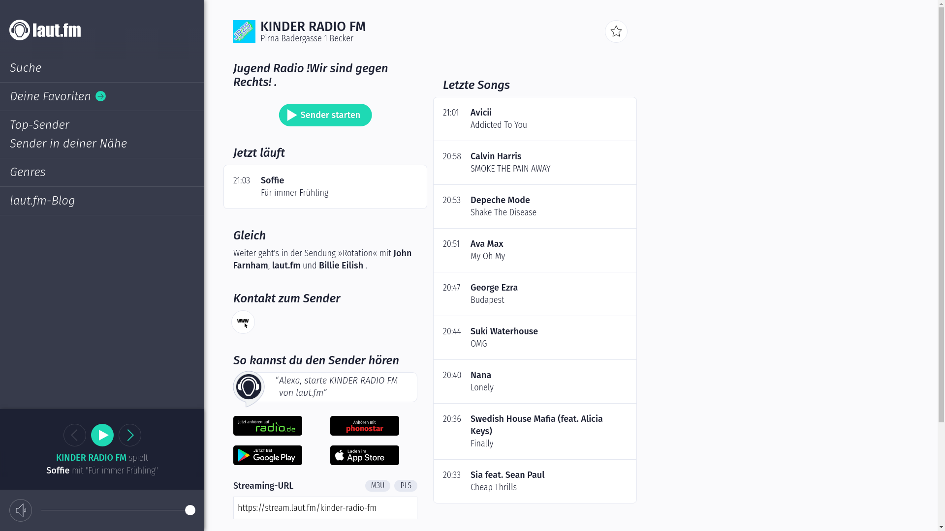 website screenshot of https://laut.fm/kinder-radio-fm