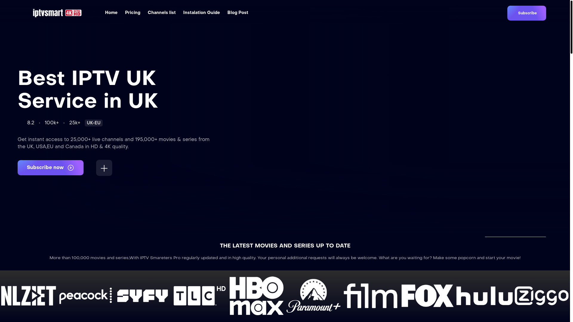 website screenshot of https://iptvsmart8k.com/