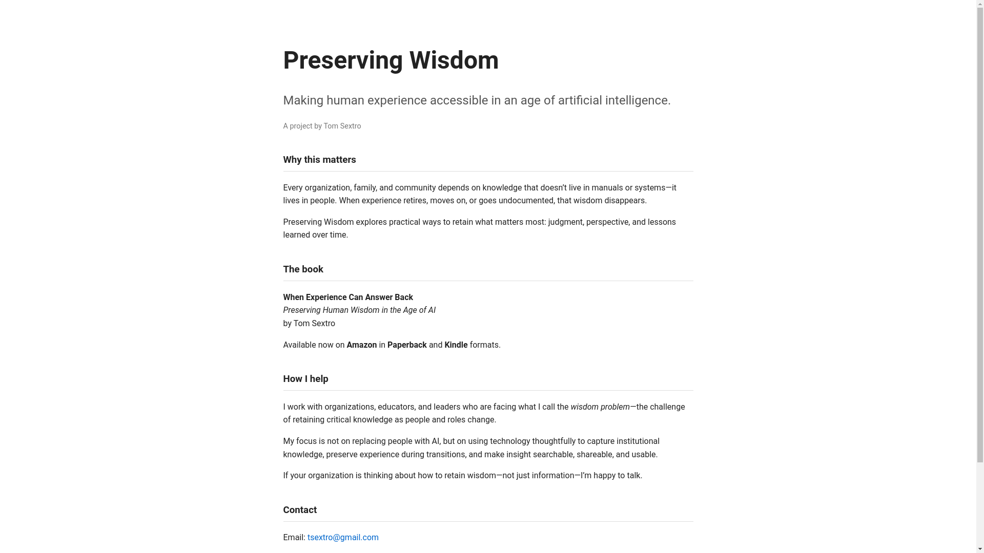 website screenshot of https://preservingwisdom.com/