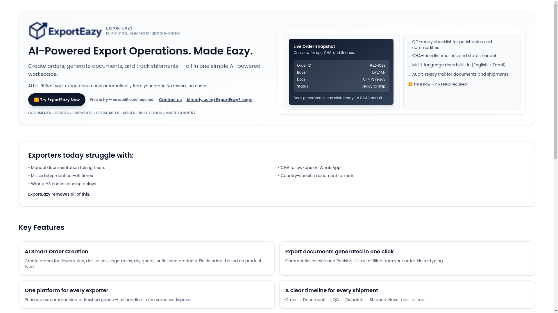 website screenshot of https://exporteazy.com/