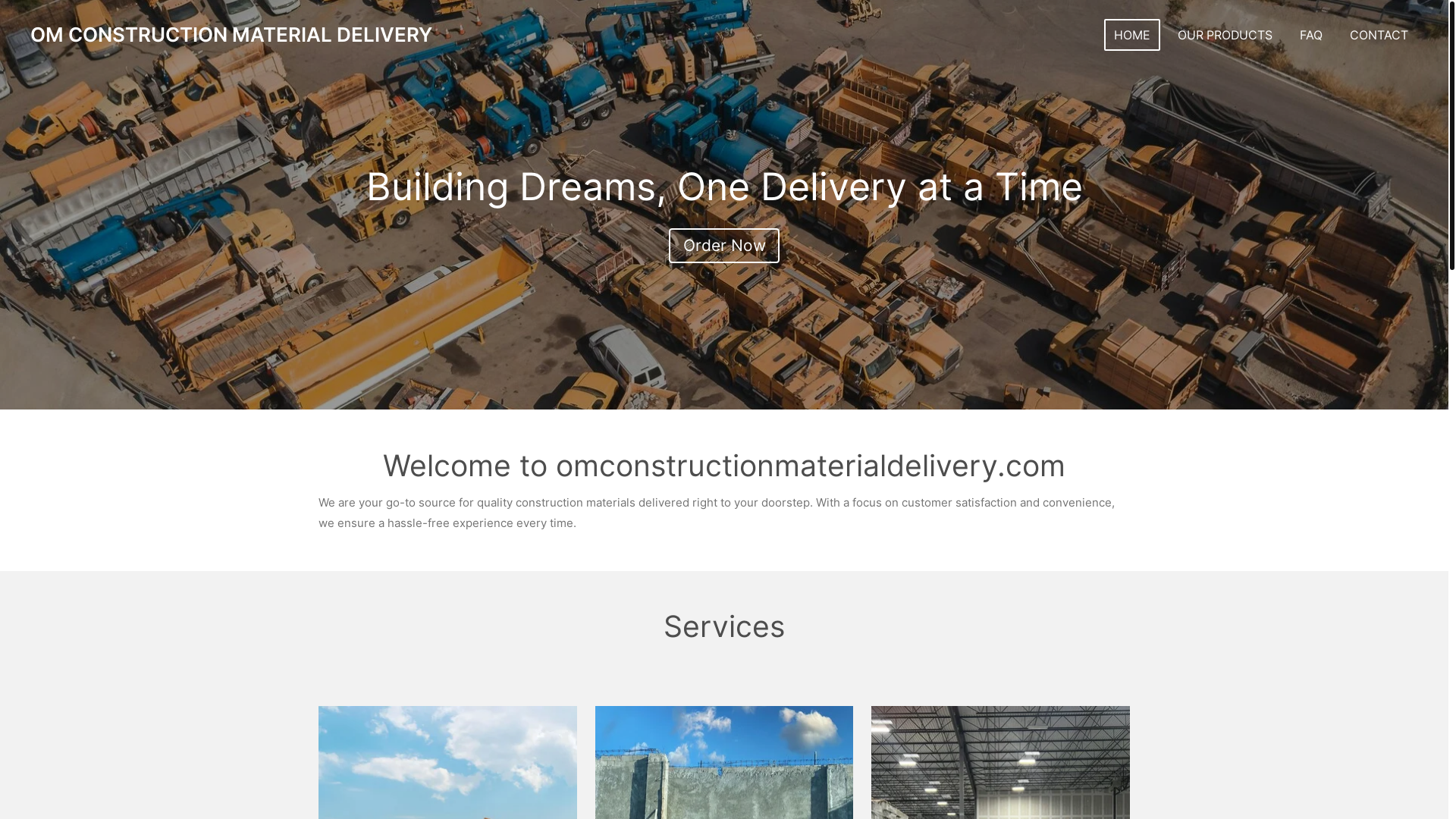 website screenshot of https://omconstructionmaterialdelivery.com/