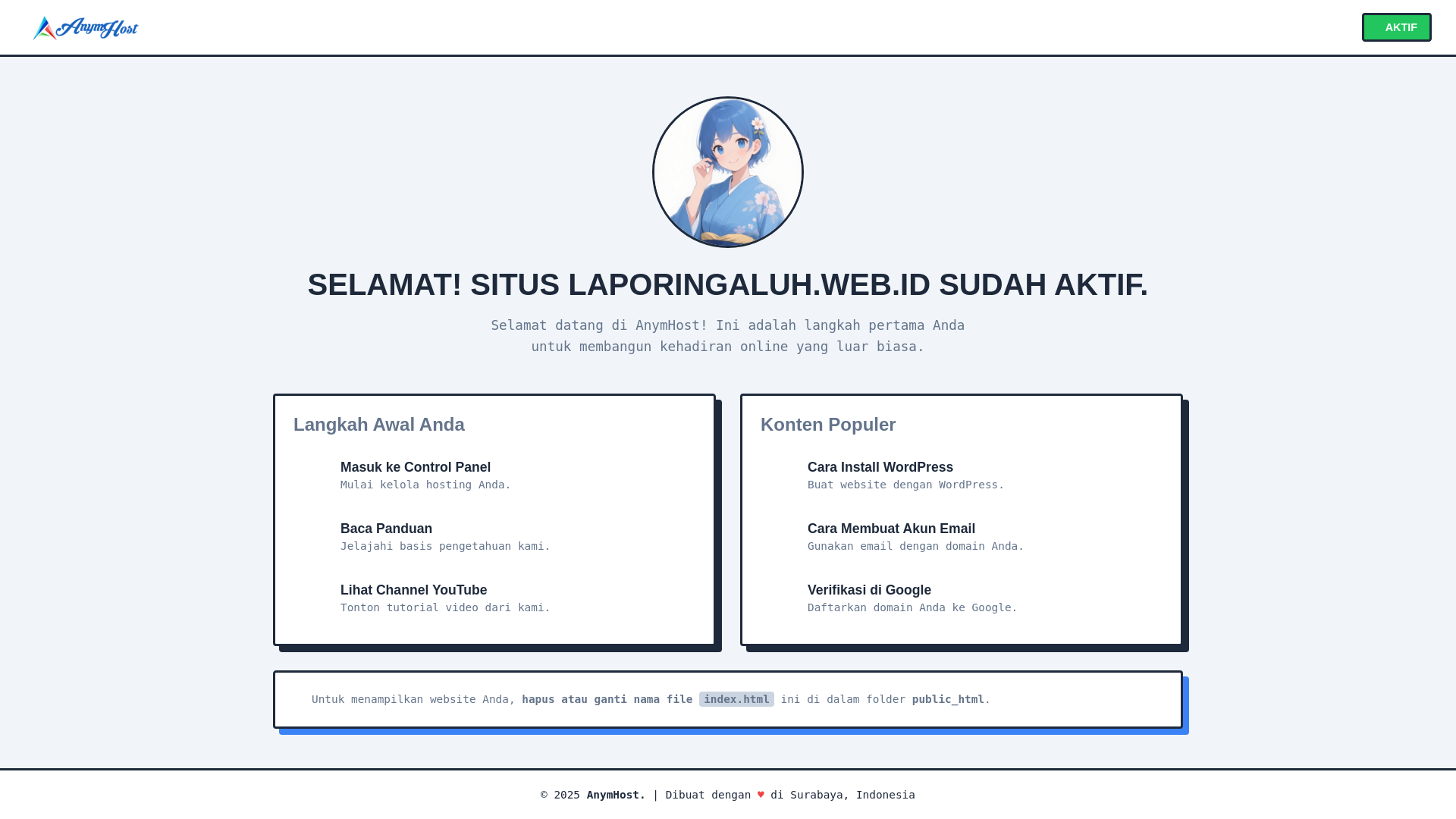 website screenshot of https://laporingaluh.web.id/